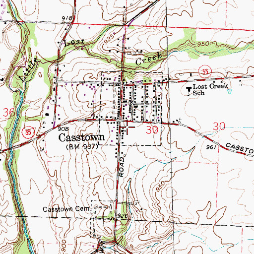 Topographic Map of Casstown Post Office, OH