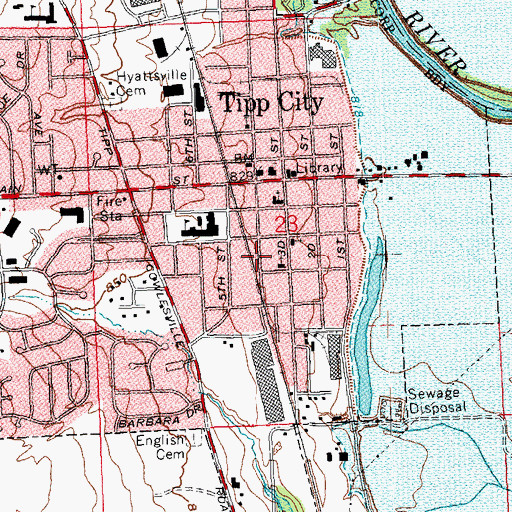 Topographic Map of Tipp City Post Office, OH