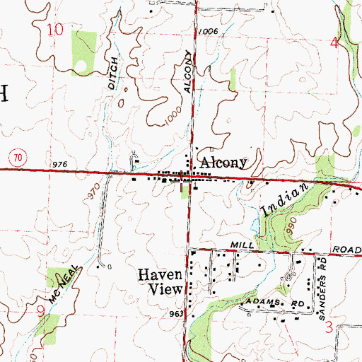 Topographic Map of Alcony Post Office (historical), OH