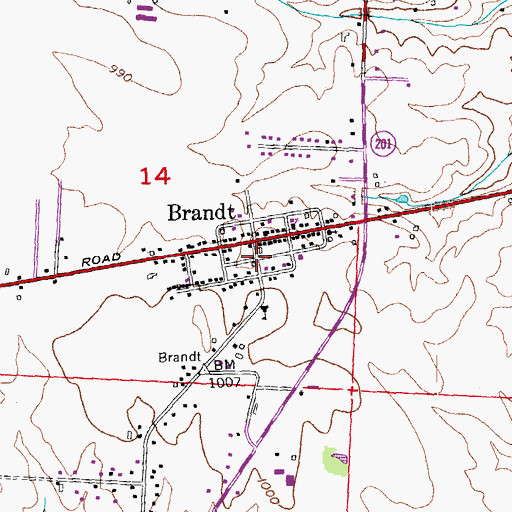 Topographic Map of Brandt Post Office (historical), OH