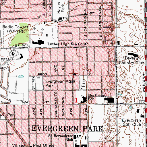 Topographic Map of Evergreen Park Presbyterian Church, IL