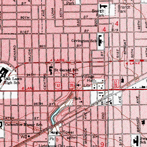 Topographic Map of Oak Lawn Christian Church, IL