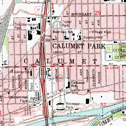 Topographic Map of Calumet Park Public Library, IL
