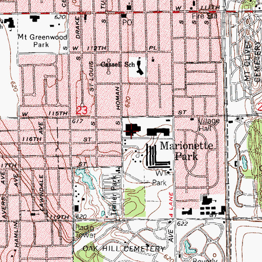 Topographic Map of Merrionette Park Shopping Center, IL