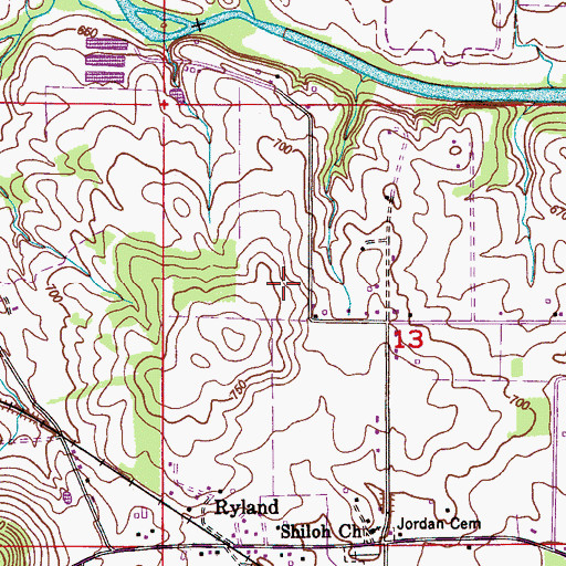 Topographic Map of Acklin-Derrick Cemetery, AL