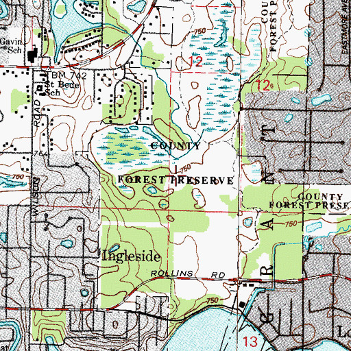 Topographic Map of Gavin Bog and Prairie Nature Preserve, IL
