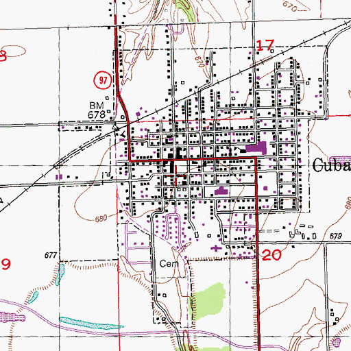 Topographic Map of Cuba Post Office, IL