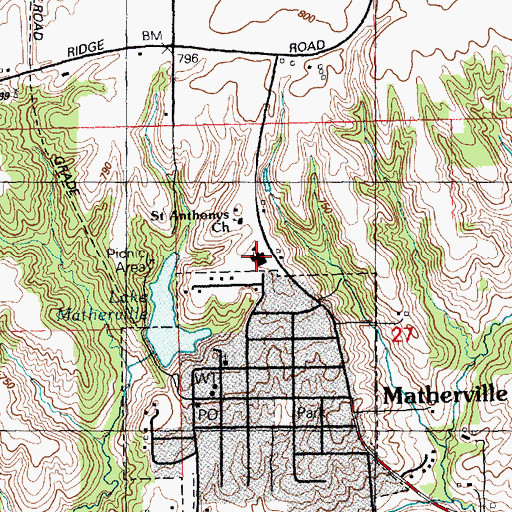 Topographic Map of Matherville Elementary School, IL