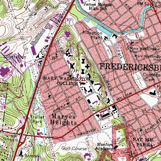Topographic Map of Curtis Hall, VA