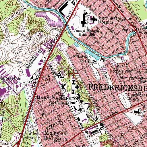 Topographic Map of Mercer Hall, VA