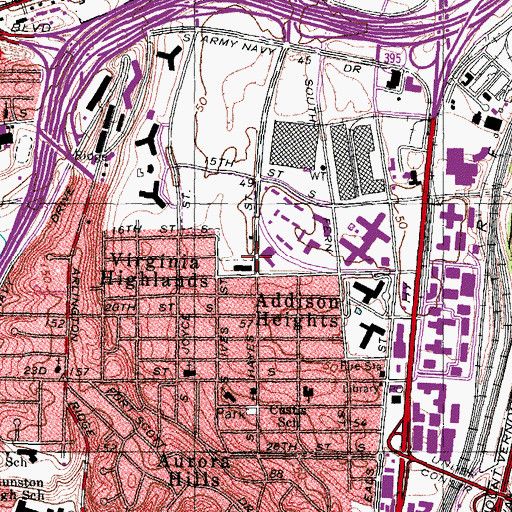 Topographic Map of Aurora Hills Library, VA
