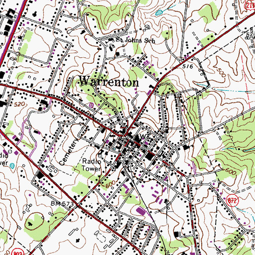 Topographic Map of The Warrenton Library, VA
