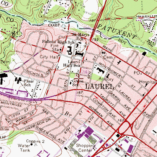 Topographic Map of Laurel Branch Library, MD