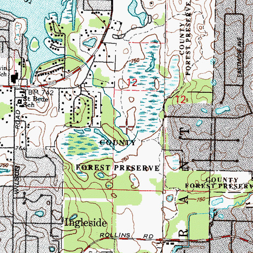 Topographic Map of Grant Woods Forest Preserve, IL