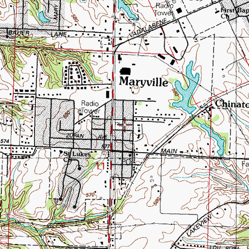 Topographic Map of Maryville Village Fire Department, IL