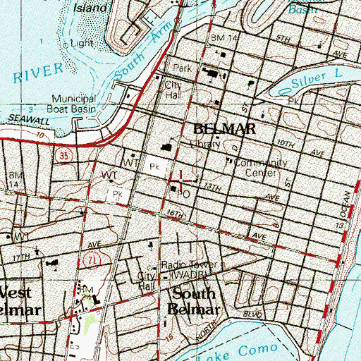 Topographic Map of Belmar Post Office, NJ