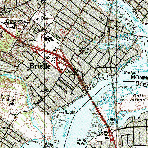 Topographic Map of Brielle Post Office, NJ