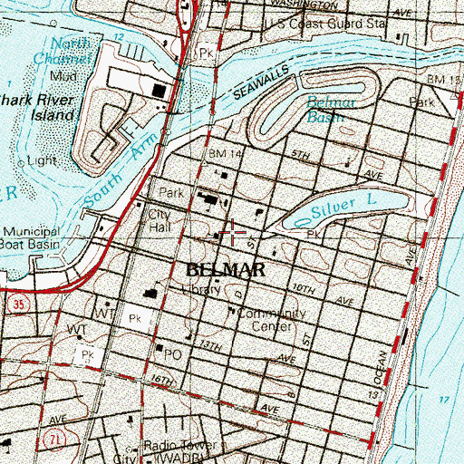 Topographic Map of Belmar Presbyterian Church, NJ