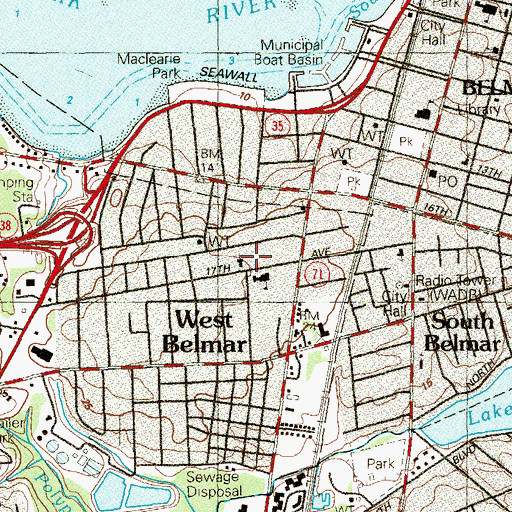 Topographic Map of West Belmar United Methodist Church, NJ