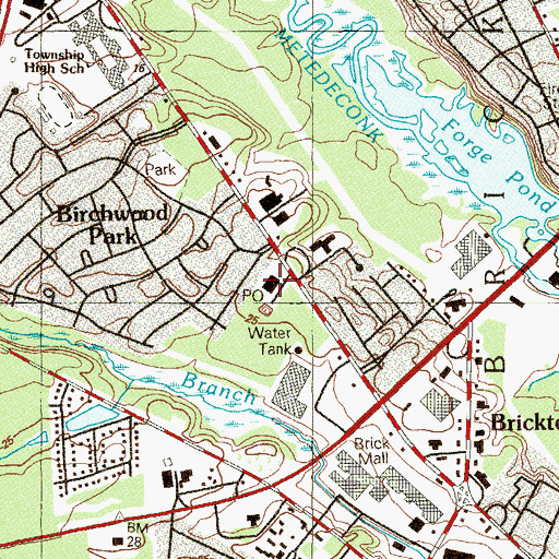 Topographic Map of Brick Post Office, NJ