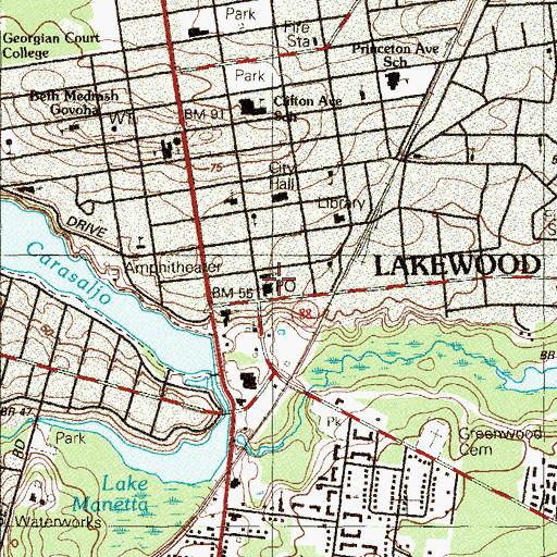 Topographic Map of Lakewood Post Office, NJ