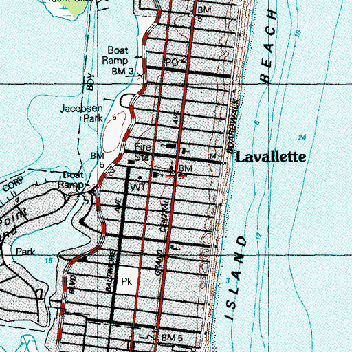 Topographic Map of Lavallette Post Office, NJ