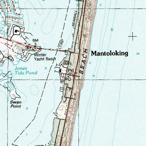 Topographic Map of Mantoloking Post Office, NJ