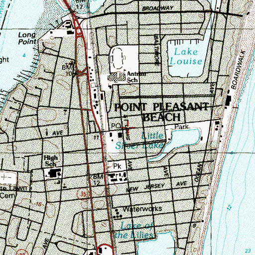 Topographic Map of Point Pleasant Beach Post Office, NJ