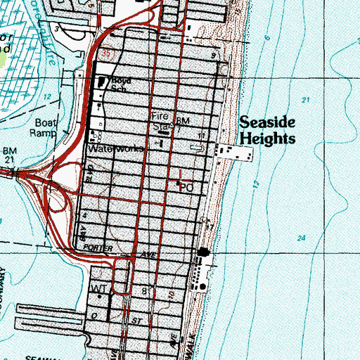 Topographic Map of Seaside Heights Post Office, NJ