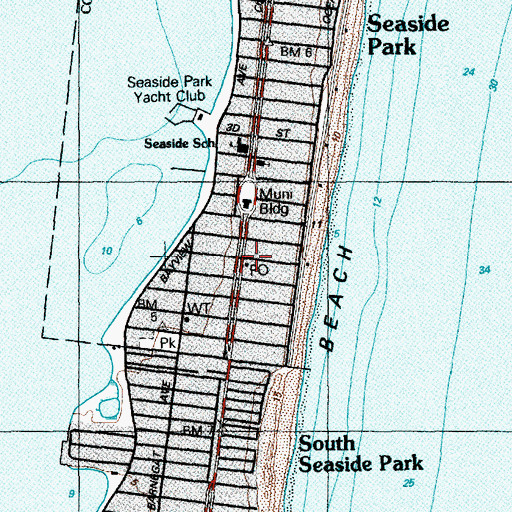 Topographic Map of Seaside Park Post Office, NJ