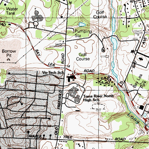 Topographic Map of Toms River Center Vocational School, NJ
