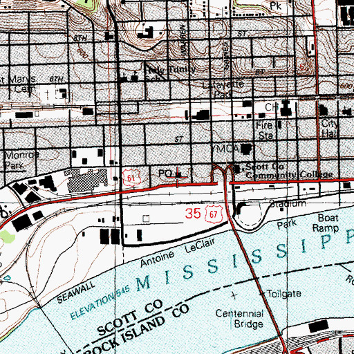 Topographic Map of Davenport Post Office, IA