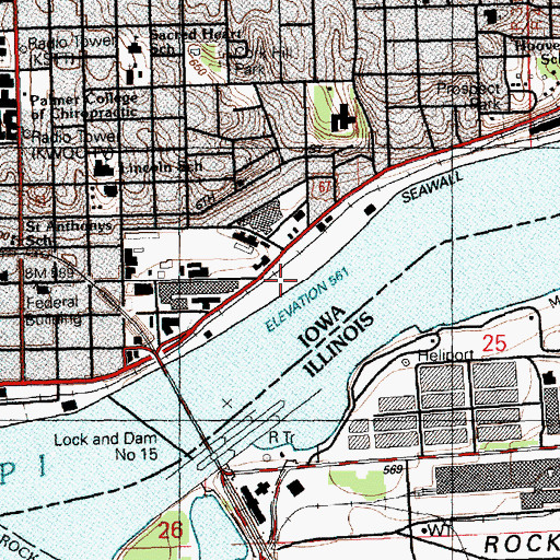 Topographic Map of First Bridge Across the Mississippi Historical Marker, IA