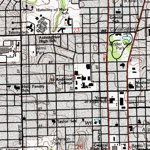 Topographic Map of Galvin Fine Arts Center, IA