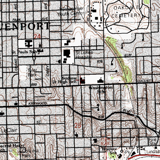 Topographic Map of First Woman Superintendent in a US Public School Historical Marker, IA