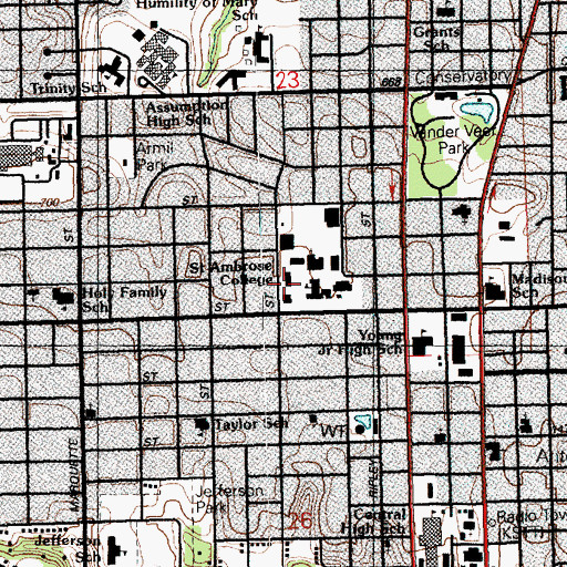 Topographic Map of Davis Hall, IA