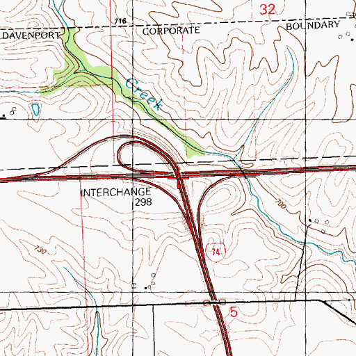 Topographic Map of Interchange 298, IA