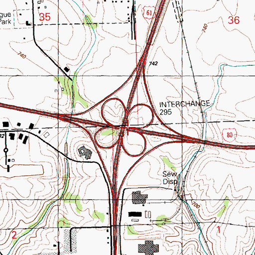 Topographic Map of Interchange 295, IA