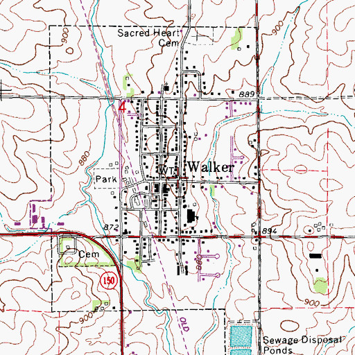 Topographic Map of Walker City Hall, IA