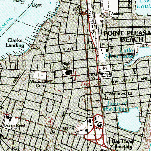 Topographic Map of Point Pleasant Presbyterian Church, NJ