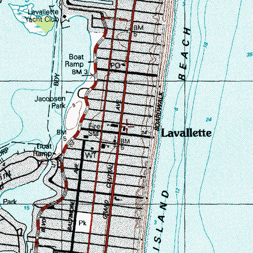 Topographic Map of Union Church of Lavallette, NJ