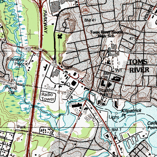 Topographic Map of Toms River Post Office, NJ