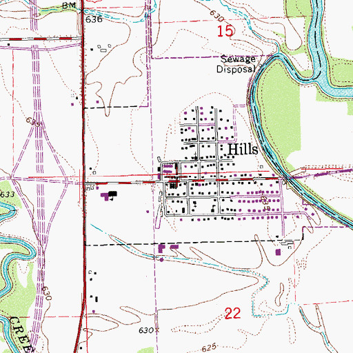 Topographic Map of Hills City Hall, IA