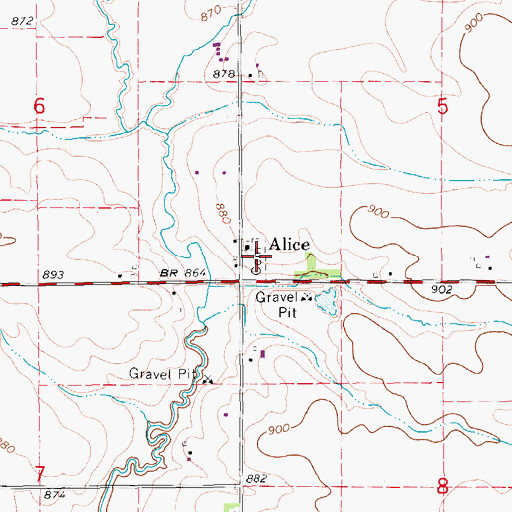 Topographic Map of Alice Cemetery, IA