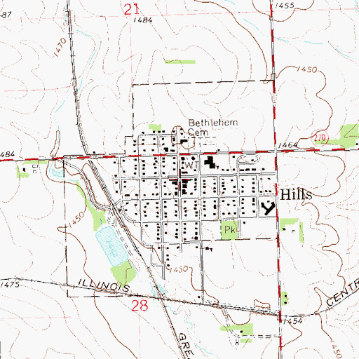 Topographic Map of Hills Post Office, MN