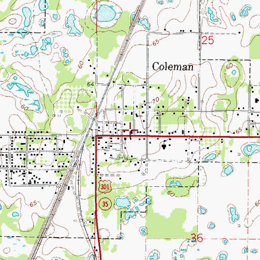 Topographic Map of United Methodist Church of Coleman, FL