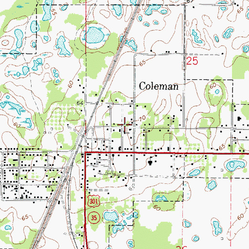 Topographic Map of First Baptist Church of Coleman, FL