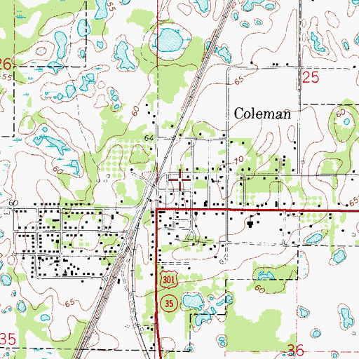Topographic Map of Coleman First Assembly of God, FL