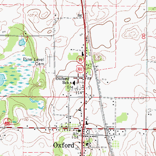 Topographic Map of Oxford Assembly of God, FL