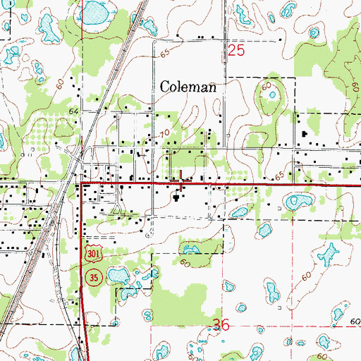 Topographic Map of Coleman City Hall, FL